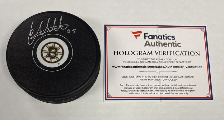 Linus Ullmark Signed Puck Autographed Boston Bruins Fanatics