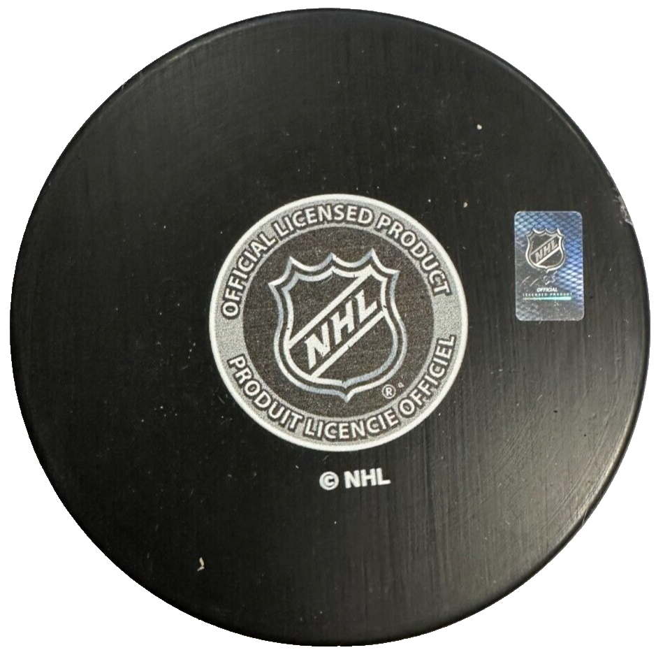 Bill Lesuk Autographed Boston Bruins 100th Anniversary Hockey Puck NHL