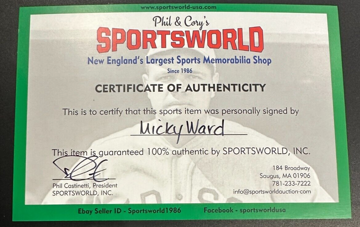 Irish Micky Ward Autographed Full-Size Boxing Glove W/ 3x Fight of the Year