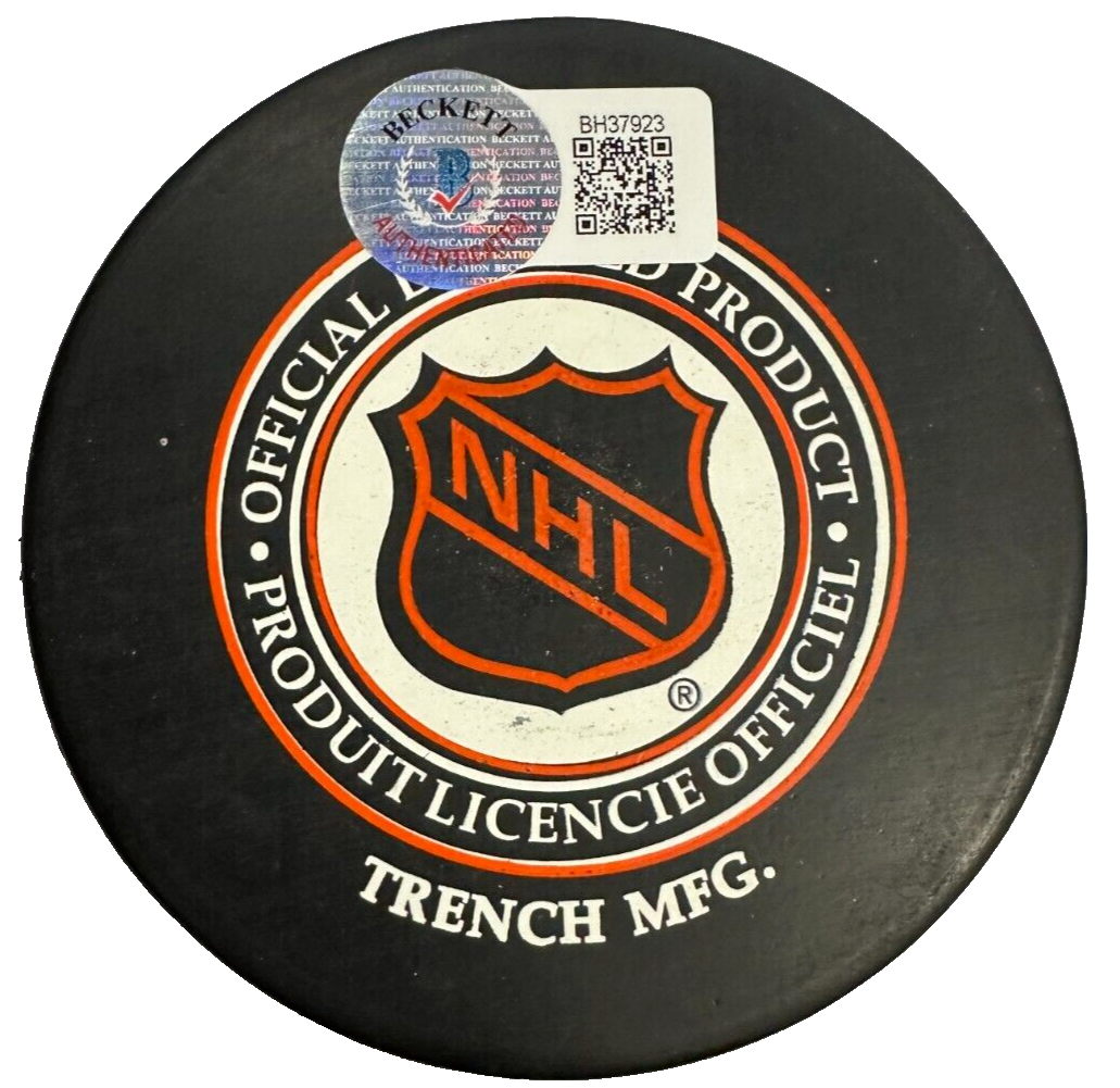 Keith Allen Autographed Detroit Red Wings Hockey Puck W/ HOF 1992 BAS
