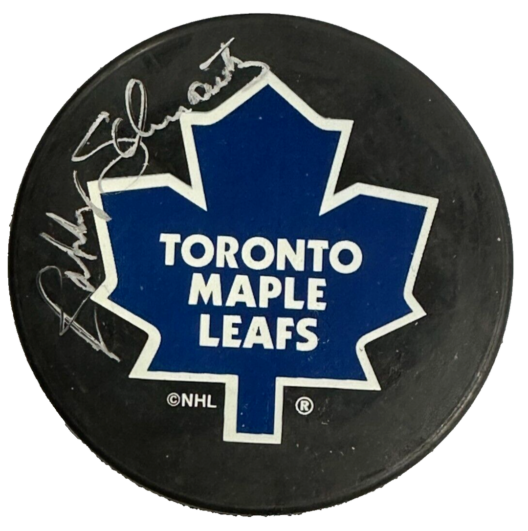 Bobby Schmautz Autographed Toronto Maple Leafs Hockey Puck BAS