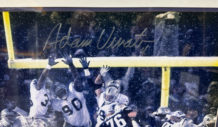 Adam Vinatieri Autographed Framed 16x20 Snow Bowl Kick Photo Patriots