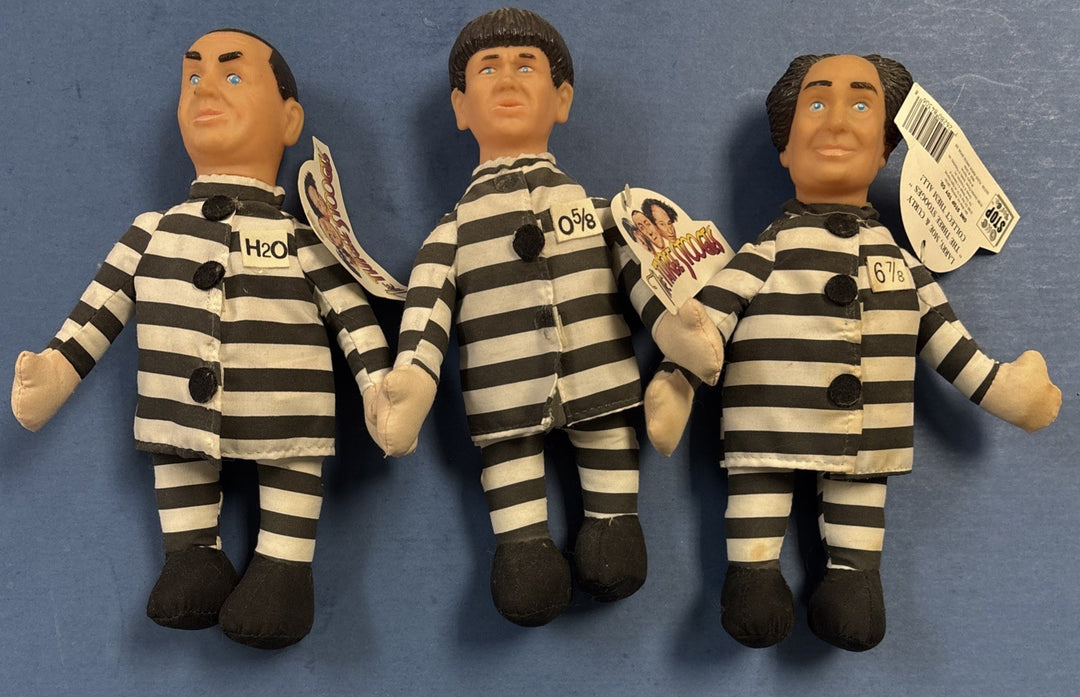 THE THREE STOOGES DOLLS 1996 IN PRISON UNIFORM VINTAGE