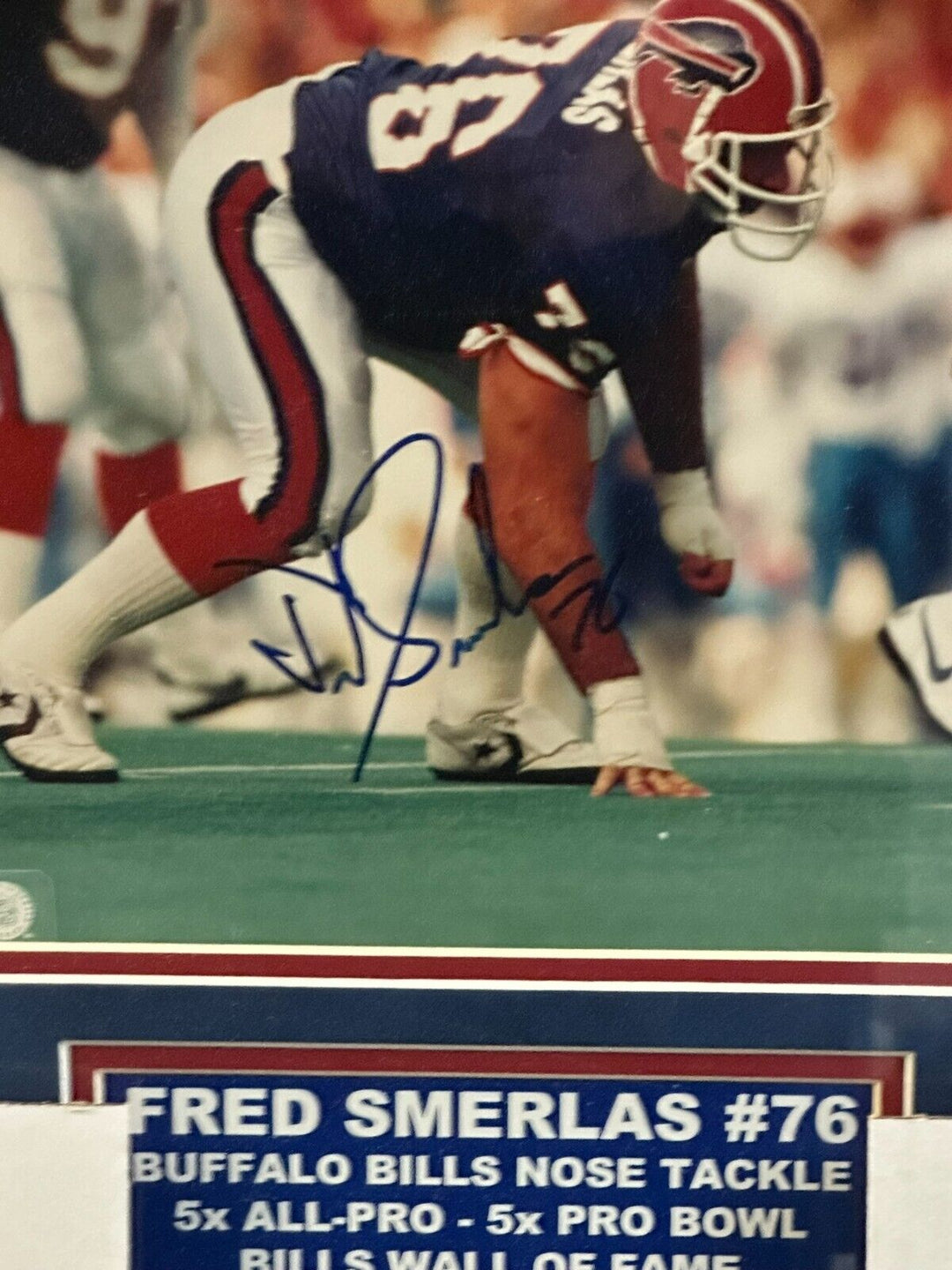 Fred Smerlas Autographed 8x10 Photo Framed Buffalo Bills HOF