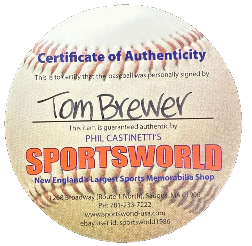 Tom Brewer Autographed Fenway Park 100th Anniversary Baseball W/ Red Sox 1954-61