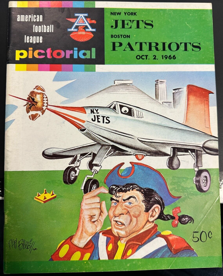 Oct 2, 1966 Boston Patriots & NY Jets Game Program AFL Namath 338 Yards 2 TDs