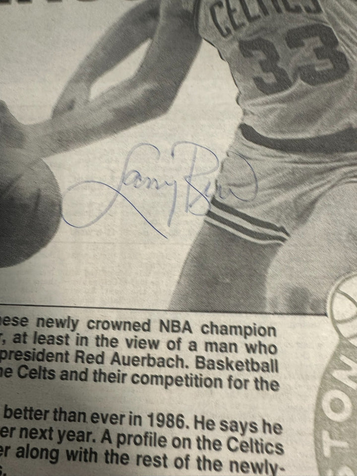 Larry Bird Autographed 6/10/1986 Issue of the Boston Herald NBA Champs Bird Holo