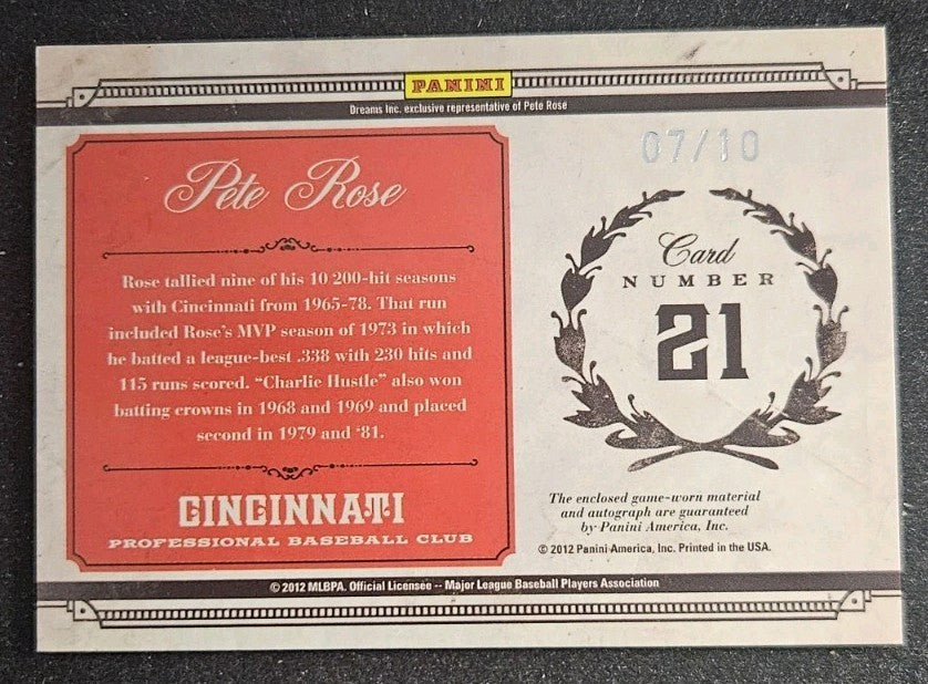2011 Playoff Prime Cuts - Colossal Materials Pete Rose #21 Signatures /10
