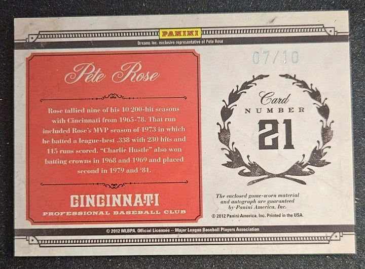 2011 Playoff Prime Cuts - Colossal Materials Pete Rose #21 Signatures /10