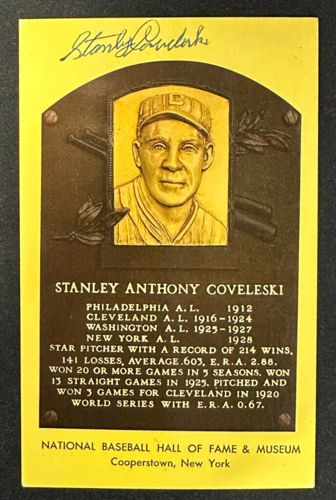 Stanley Coveleski Autographed MLB Hall Of Fame Postcard Indians BAS