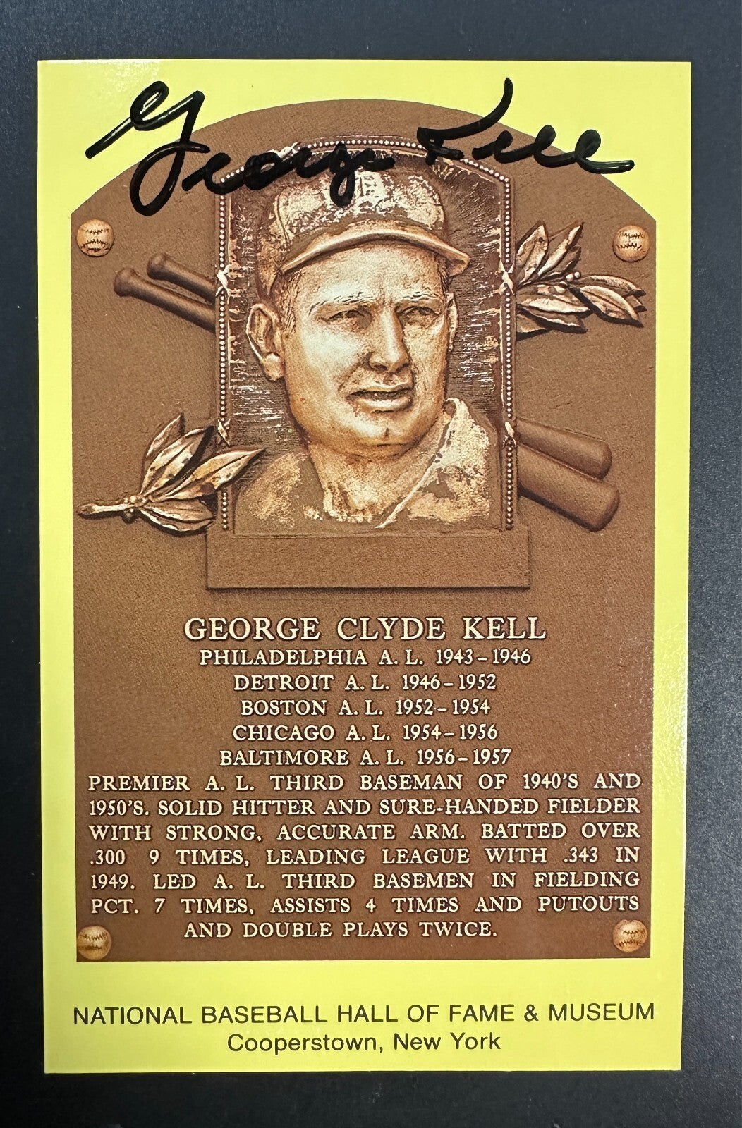 George Kell Autographed MLB Hall Of Fame Postcard Tigers