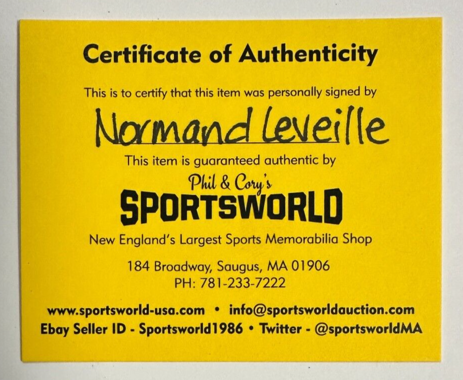 Normand Leveille Autographed Boston Bruins 100th Anniversary Puck NHL