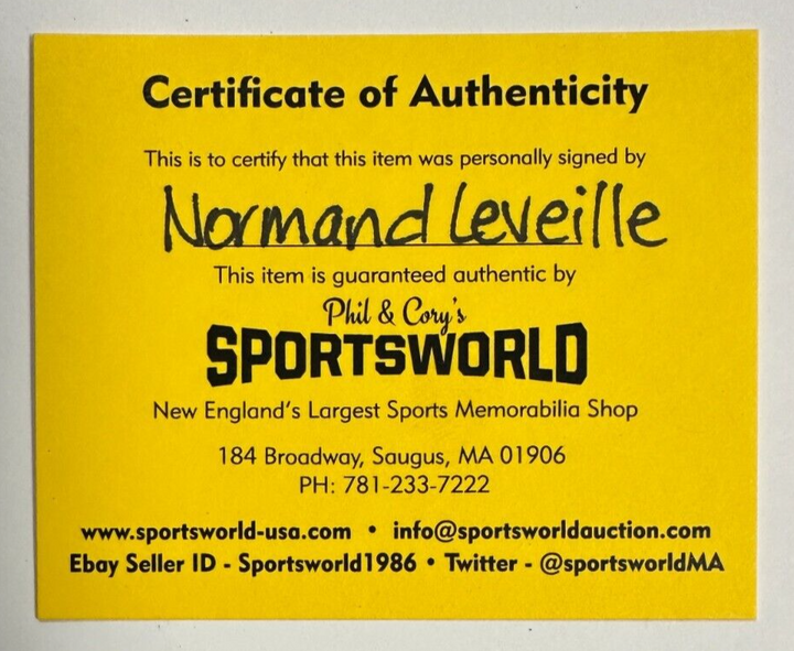 Normand Leveille Autographed Boston Bruins 100th Anniversary Puck NHL