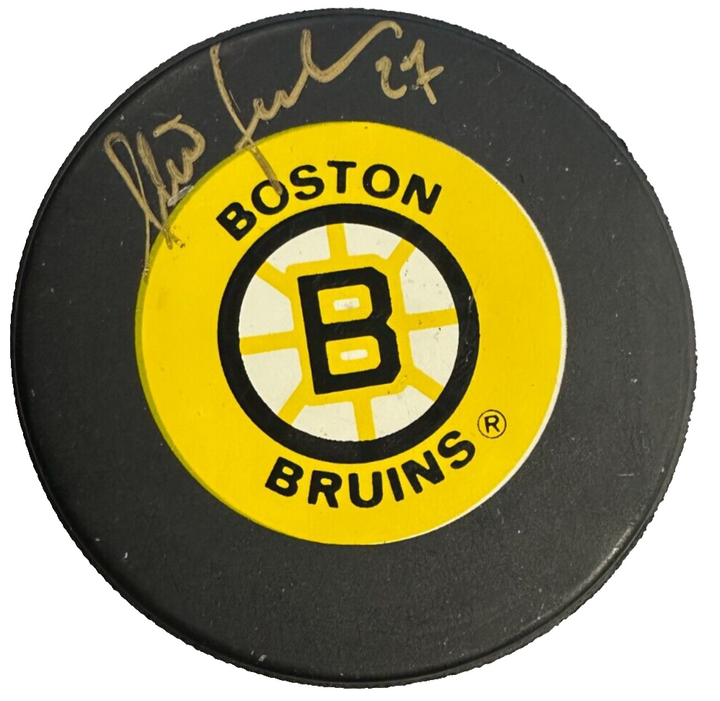 Steve Leach Autographed Boston Bruins Hockey Puck NHL