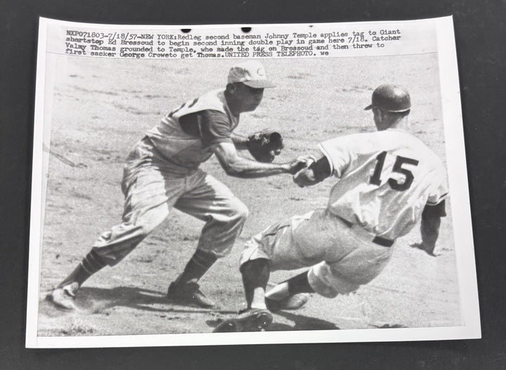 1957 Original 7x9 Newspaper Wire Photo Jonny Temple Ed Bressoud Reds Giants