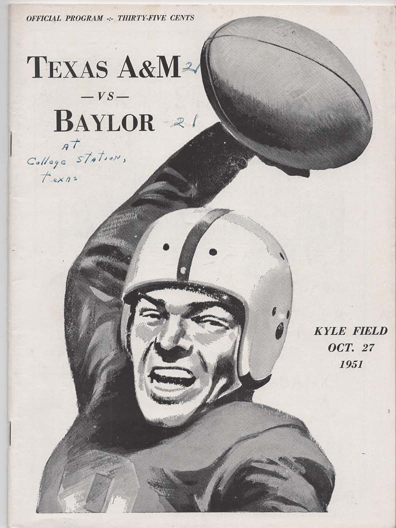 October 27, 1951 Baylor University Vs Texas A & M Program 21-21 Tie