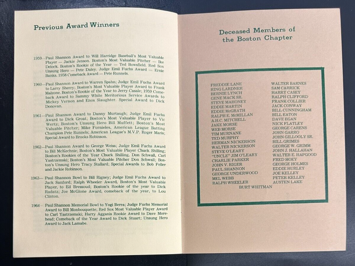 Jan 28, 1965 26th Annual Baseball Writers Association America Dinner Program