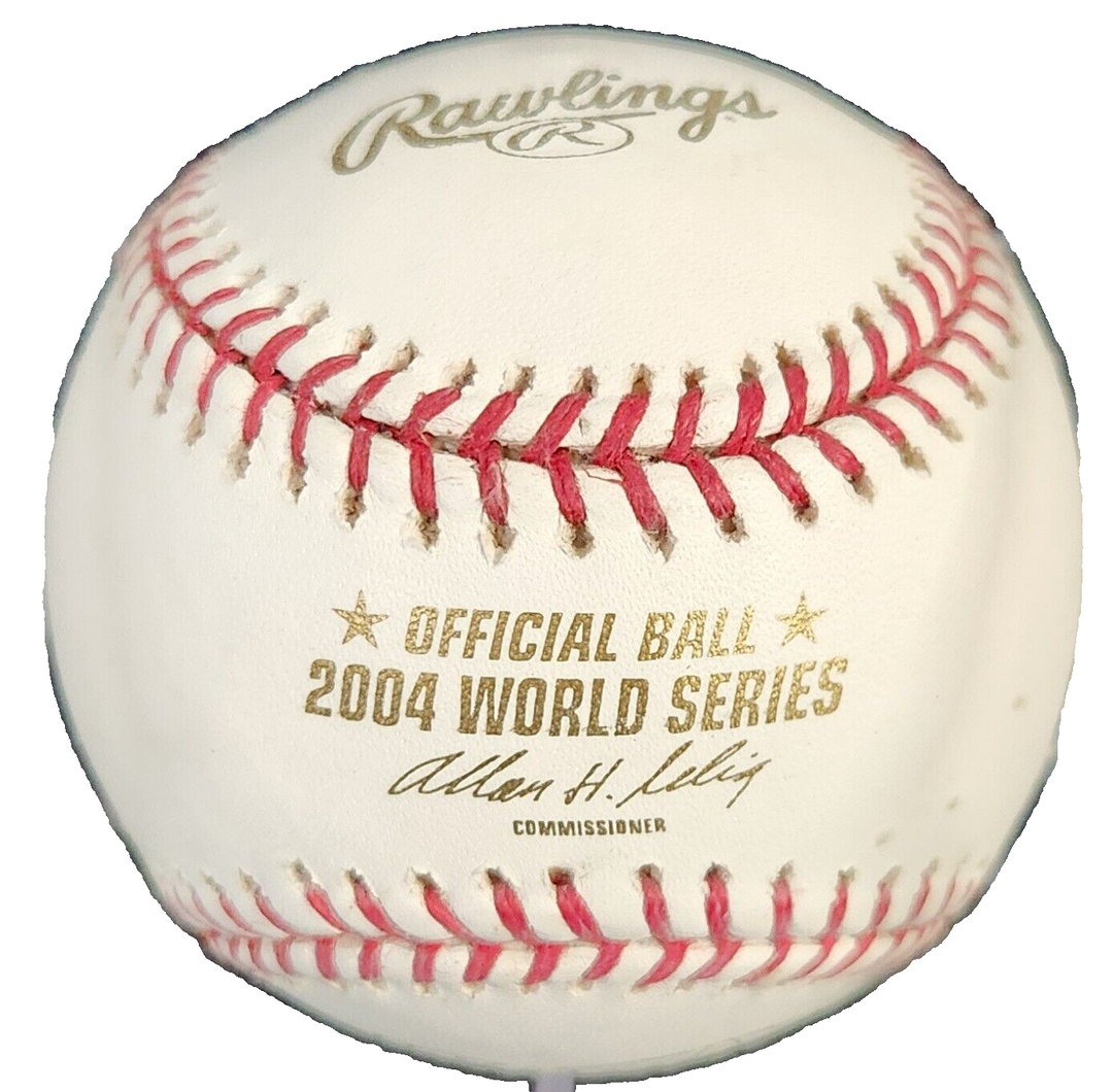 Bob Stanley Signed 2004 World Series Baseball W/ 86 Cursed & 04 Reversed Insc