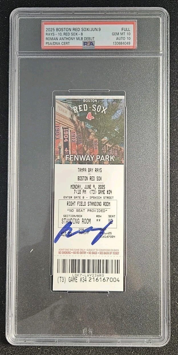 Roman Anthony Autographed Boston Red Sox MLB Debut Full Ticket PSA 10 Auto 10