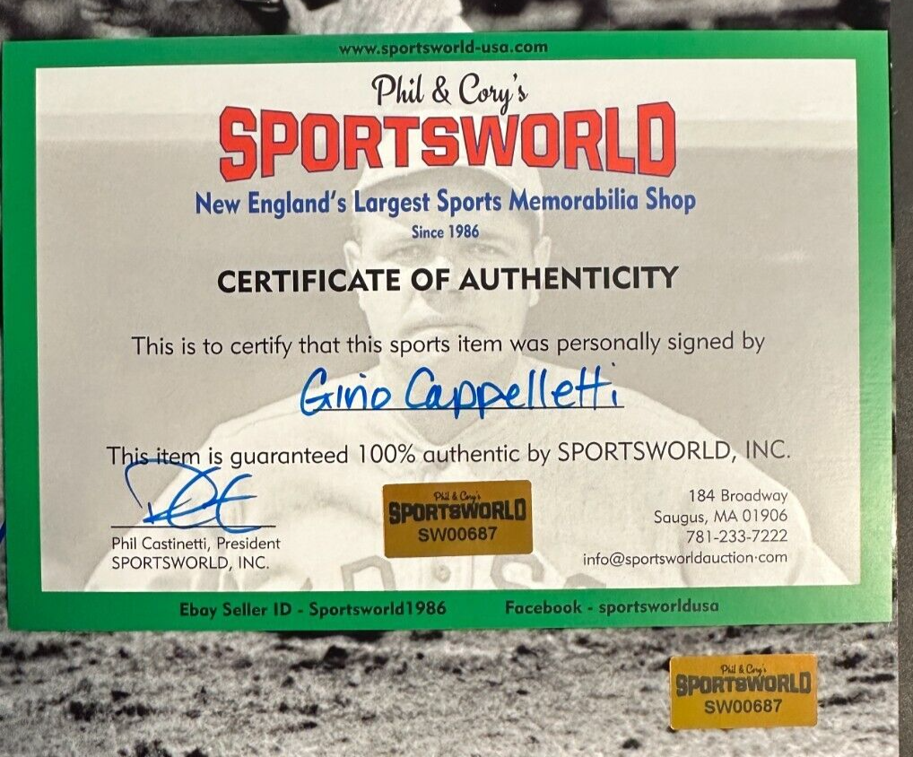 Gino Cappelletti Autographed Boston Patriots 8x10 Photo AFL Fenway Park