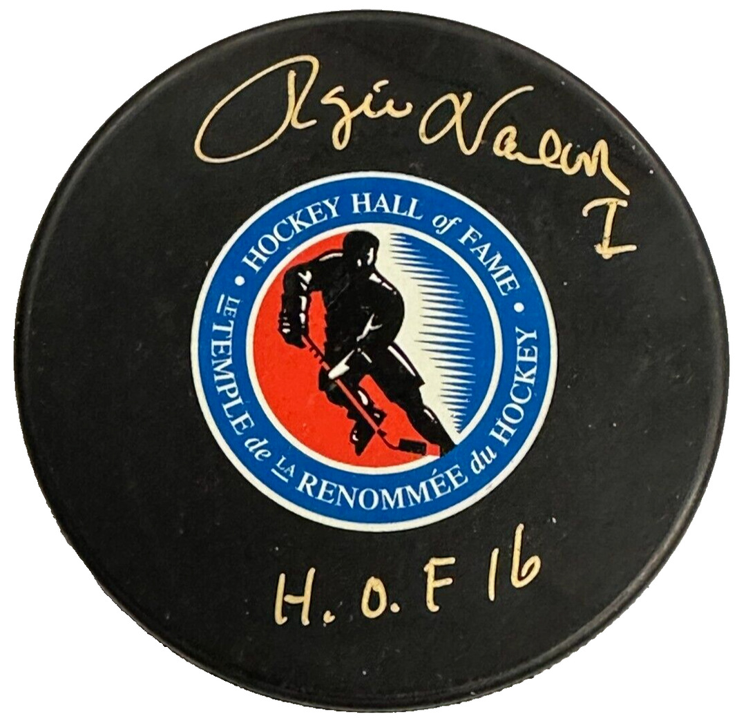 Rogie Vachon Autographed Hockey Hall of Fame Puck W/ HOF 16 BAS