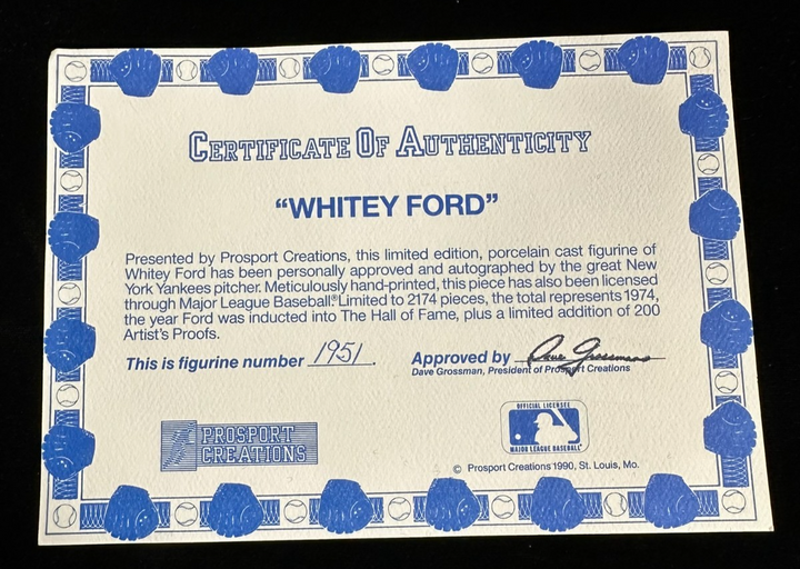 Whitey Ford Autographed 1990 Prosport Creations Porcelain Figurine 1951/2174 HOF