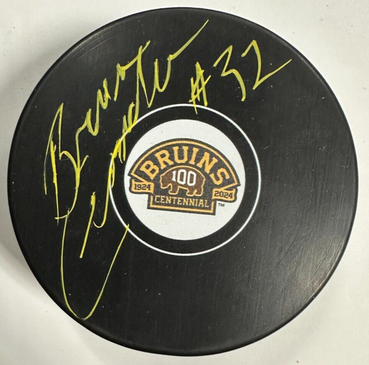 Bruce Crowder Autographed Boston Bruins 100th Anniversary Puck NHL