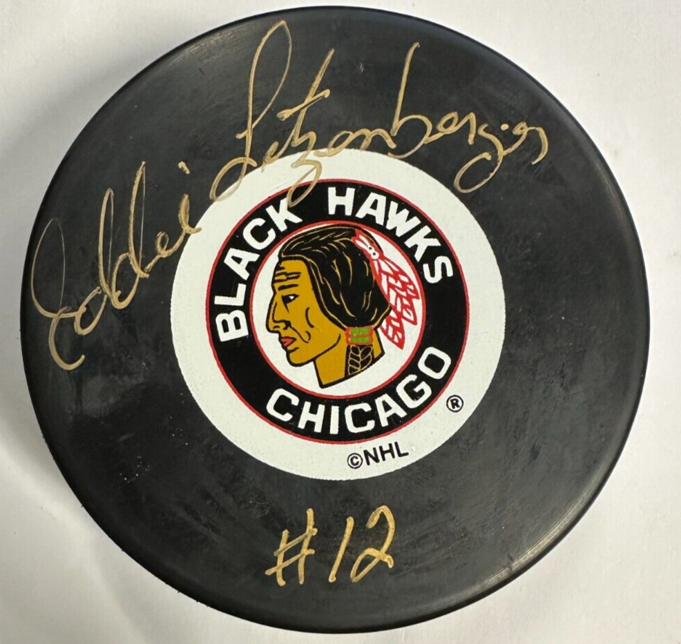 Eddie Litzenberger Autographed Chicago Blackhawks Hockey Puck BAS