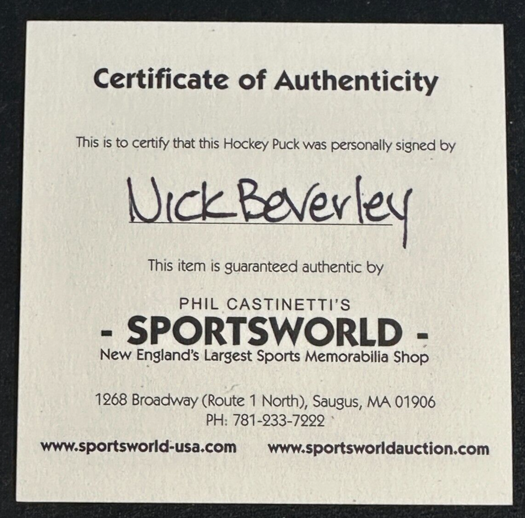 Nick Beverly Autographed Los Angeles Kings Hockey Puck