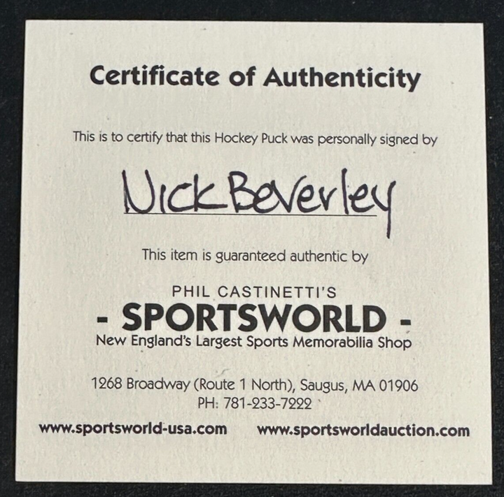 Nick Beverly Autographed Los Angeles Kings Hockey Puck