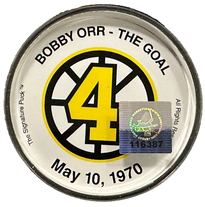 Bobby Orr Autographed 1970 The Goal Acrylic Hockey Puck Bruins GNR