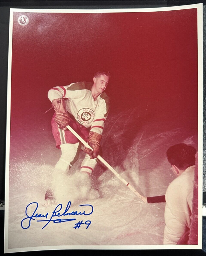 Jean Beliveau Autographed Quebec Aces 8x10 Photo HOF NHL Canadiens