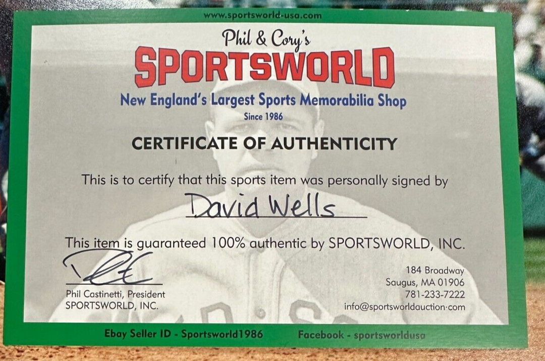 David Wells Autographed 11x14 Photo New York Yankees