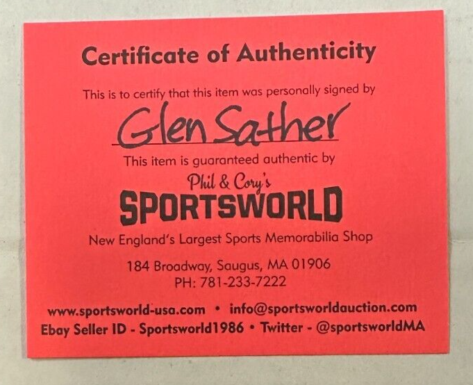 Glen Sather Signed Puck Autographed Boston Bruins