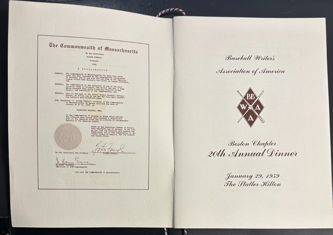 Jan 29, 1959 20th Annual Baseball Writers Association America Dinner Program