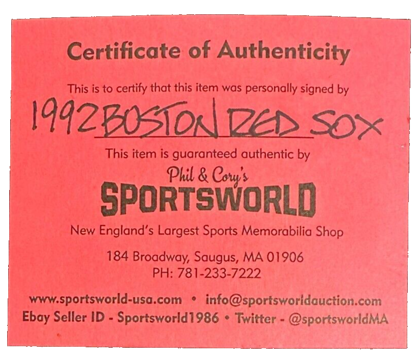 1992 Boston Red Sox Team Autographed Baseball Clemens Boggs Greenwell