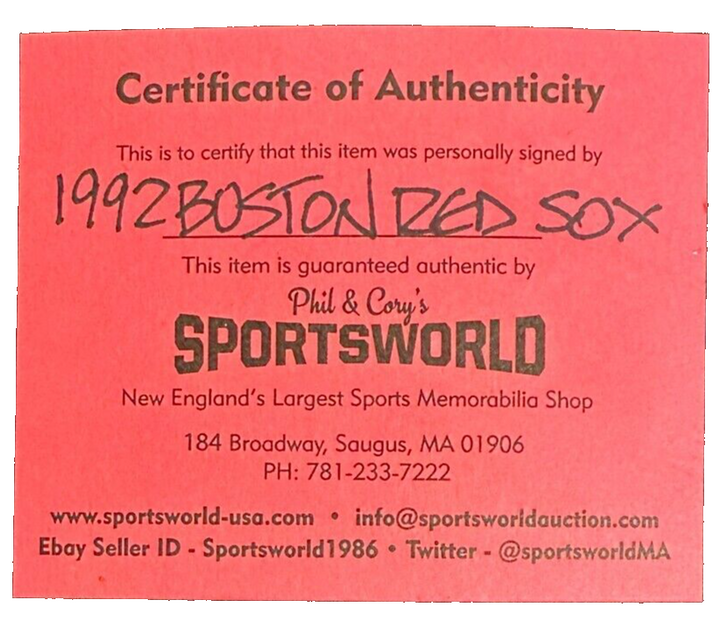 1992 Boston Red Sox Team Autographed Baseball Clemens Boggs Greenwell