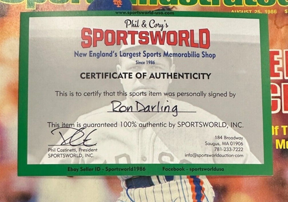 Ron Darling Autographed August 25, 1986 Issue of Sports Illustrated Magazine