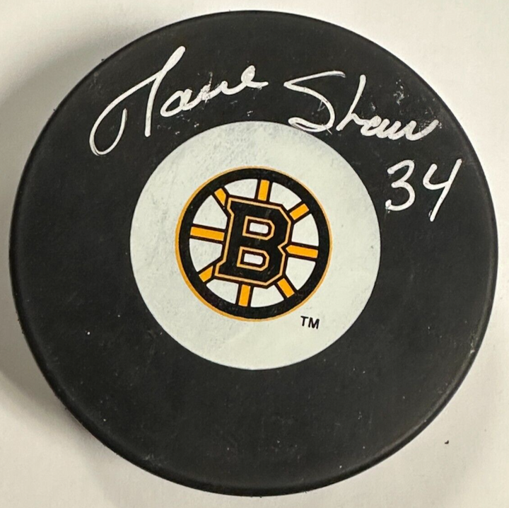 Dave Shaw Autographed Boston Bruins Hockey Puck NHL