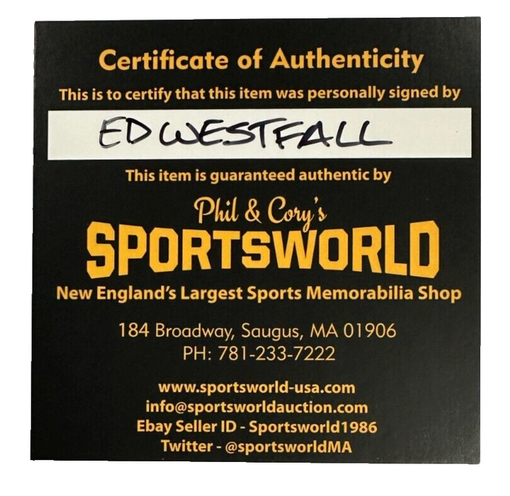 Ed Westfall Signed Boston Bruins 100th Anniversary Puck W/ 70-72 Stanley Cups