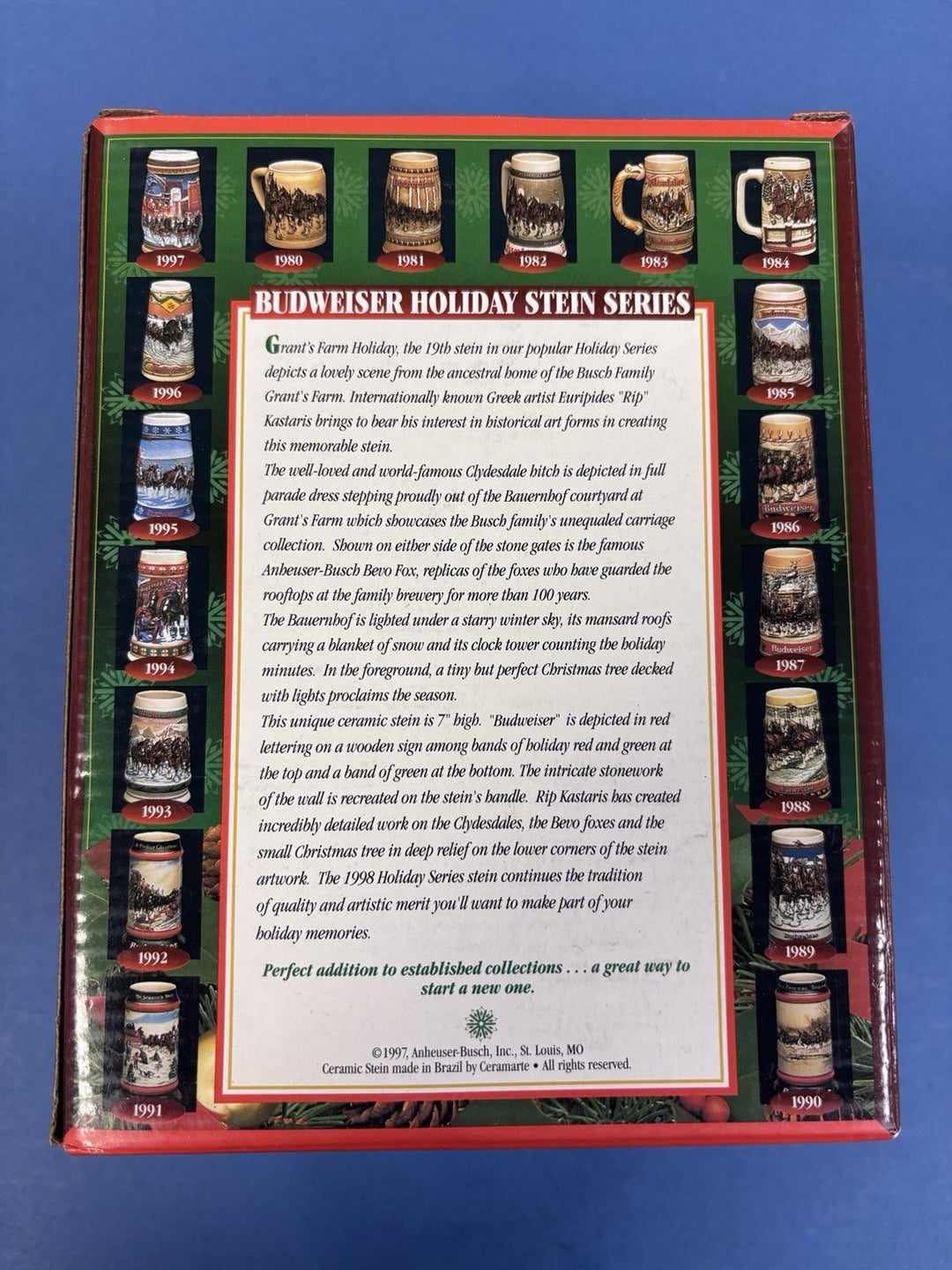 1998 Budweiser Holiday Christmas Stein Mug Collector Series NIB