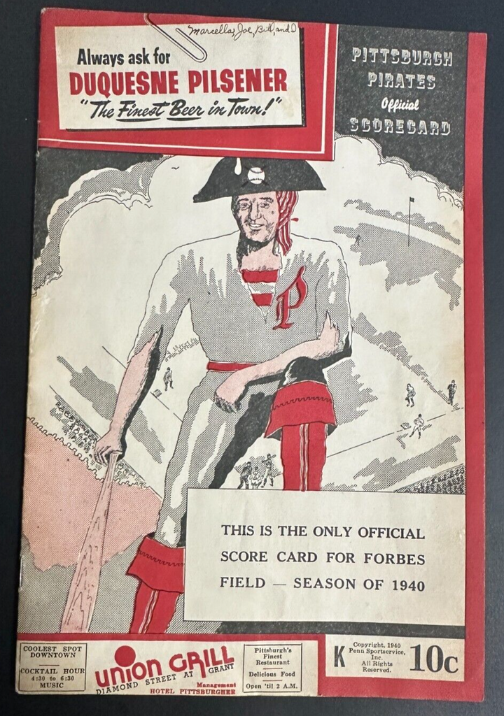 July 14, 1940 Pittsburgh Pirates Vs Dodgers Program Scored 2-0 Dodgers