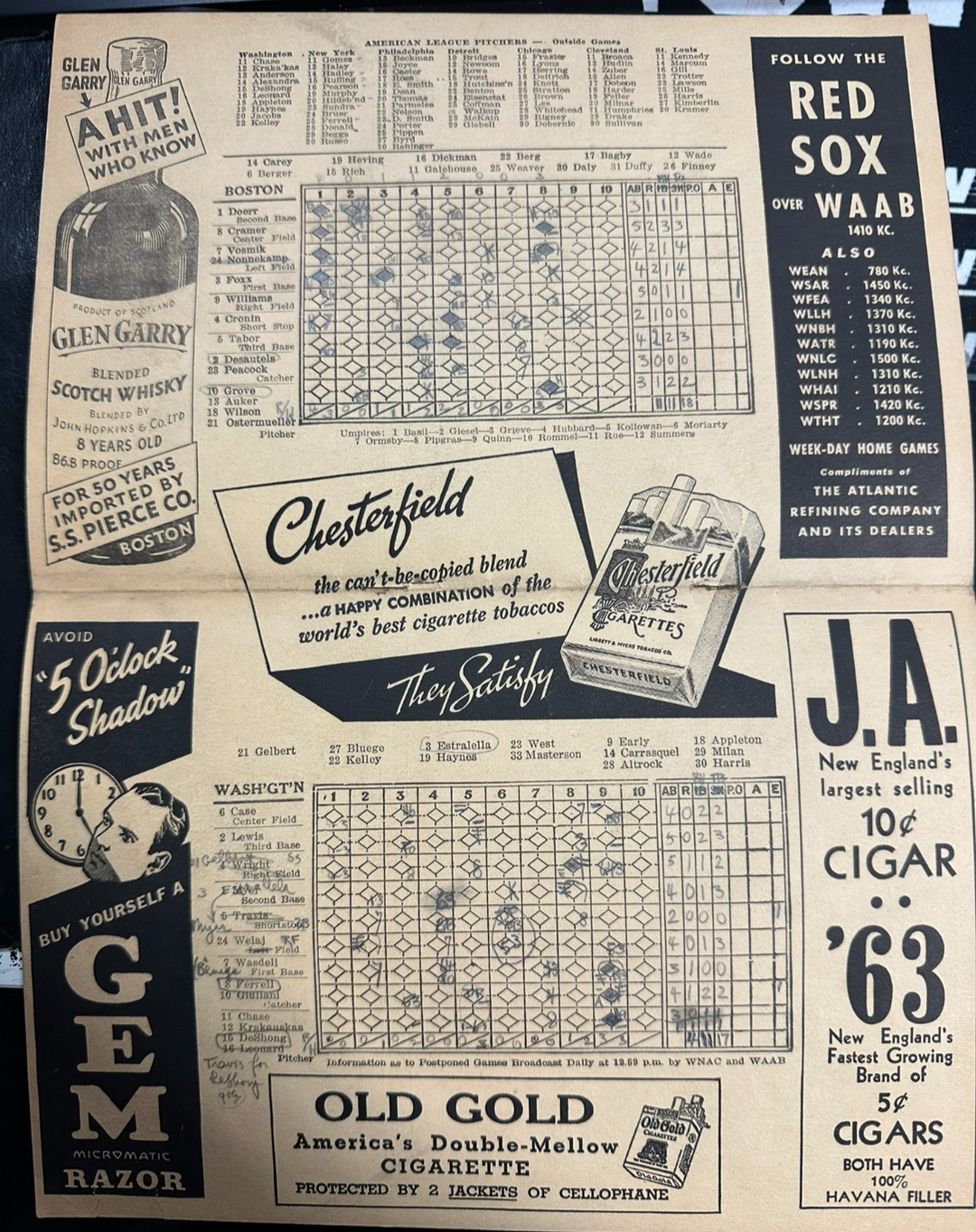 May 27, 1939 Boston Red Sox & Washington Senators Program Foxx HR Grove CG