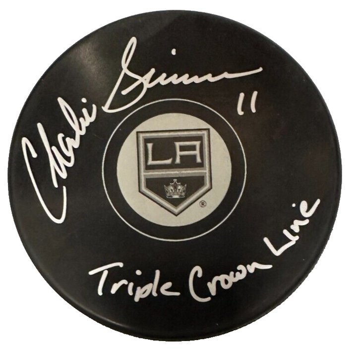 Charlie Simmer Autographed Los Angeles Kings Puck W/ Triple Crown Line Insc NHL