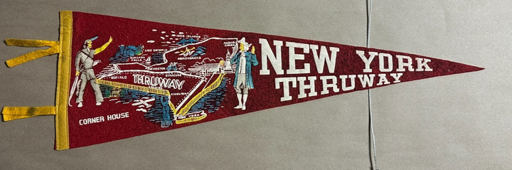 Vintage 1950s-60s New York Thruway Pennant Retro Travel Tourist Souvenir