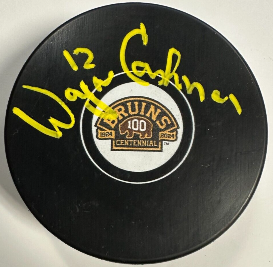 Wayne Cashman Autographed Boston Bruins 100th Anniversary Hockey Puck NHL