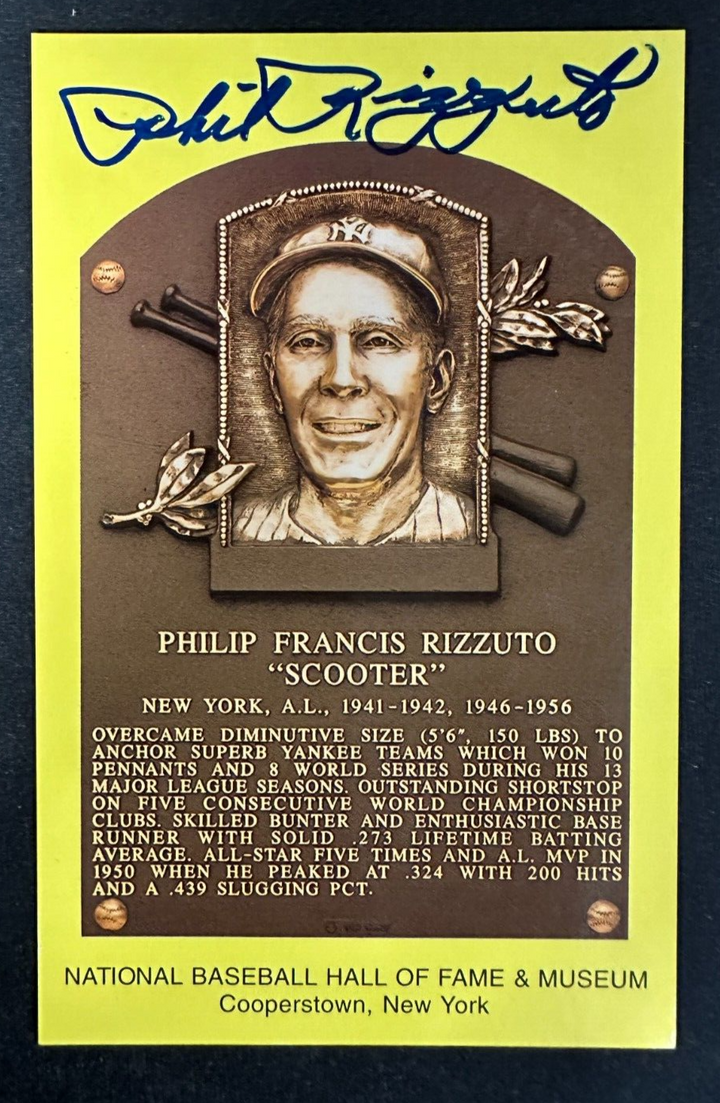 Phil Rizzuto Autographed MLB Hall Of Fame Postcard Yankees BAS