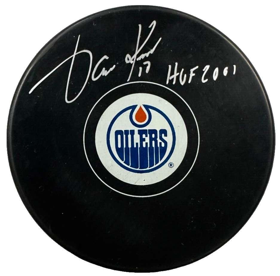 Jari Kurri Autographed Edmonton Oilers Hockey Puck W/ HOF 2001 JSA