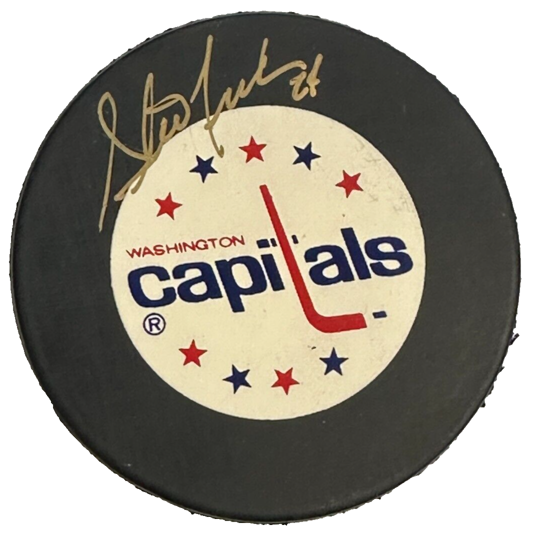 Steve Leach Autographed Washington Capitals Hockey Puck NHL