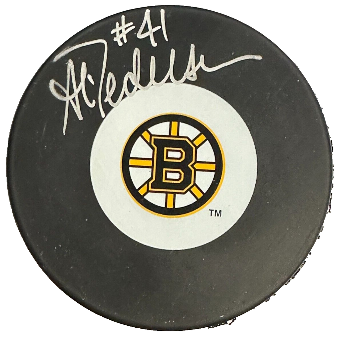 Al Pederson Autographed Boston Bruins Hockey Puck BAS NHL